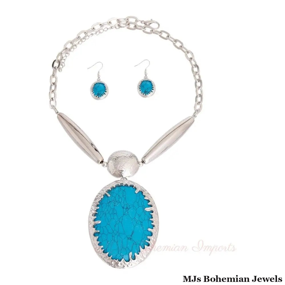Oval Marbled Turquoise Necklace