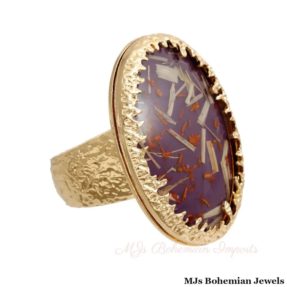 Oval Purple Confetti Gold Cuff