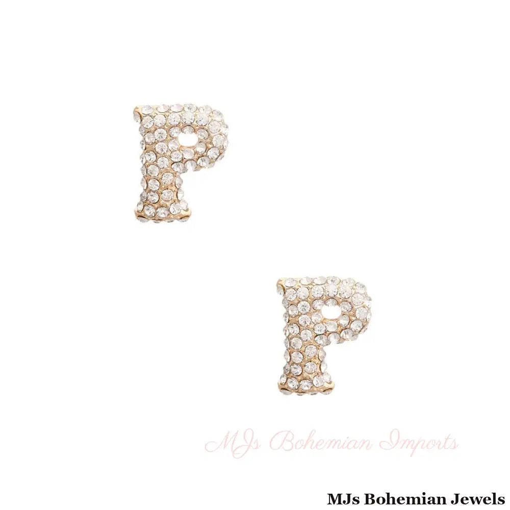 P Initial Rhinestone Studs