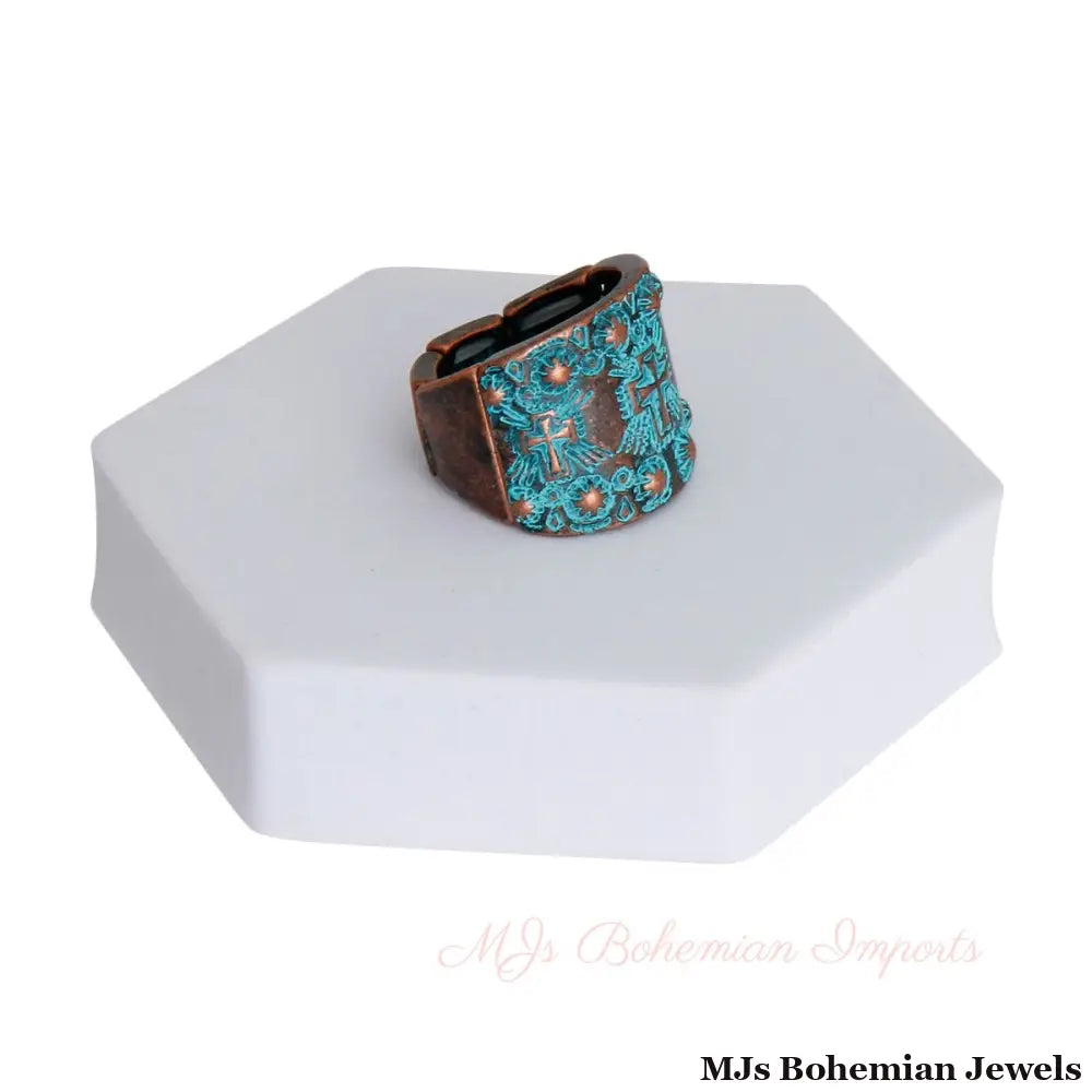 Patina Metal Boho Cross Ring