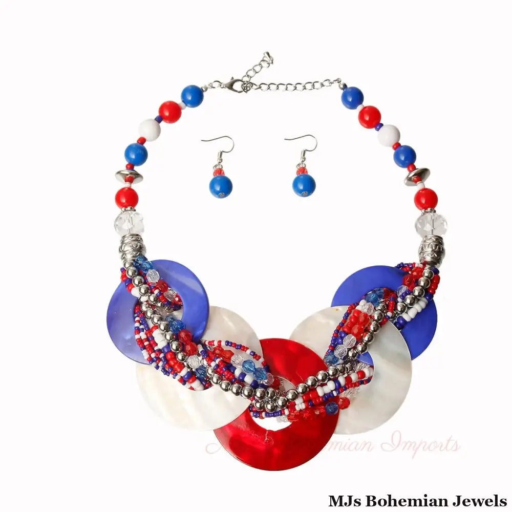 Patriotic Beaded Disc Necklace