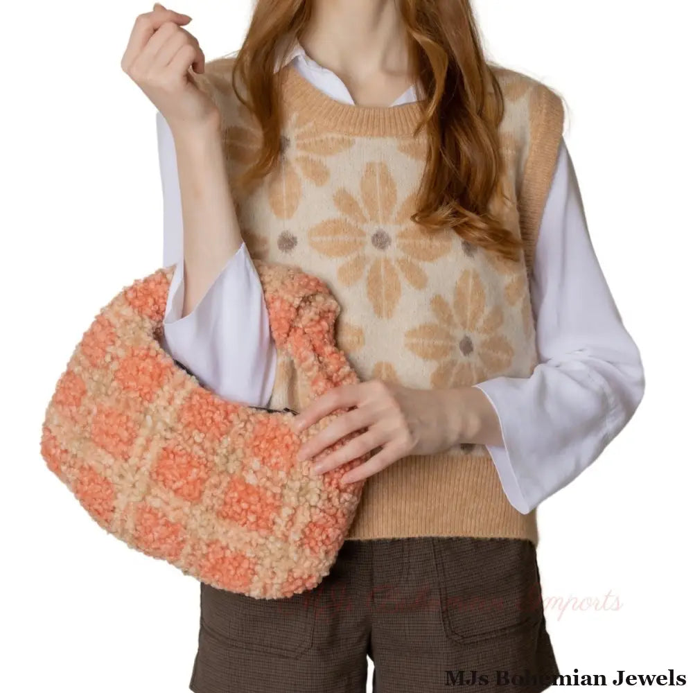 Peach Plaid Sherpa Bag