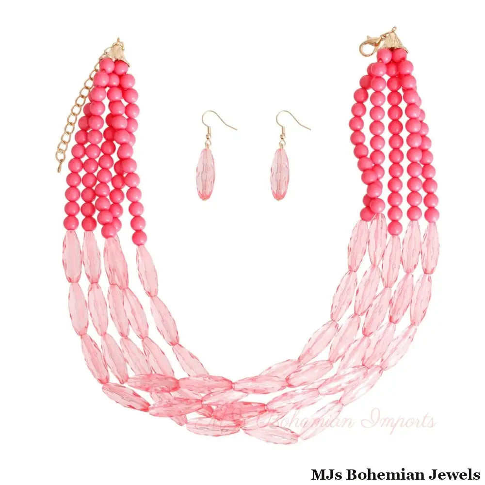 Pink Glass Bead 5 Strand Set