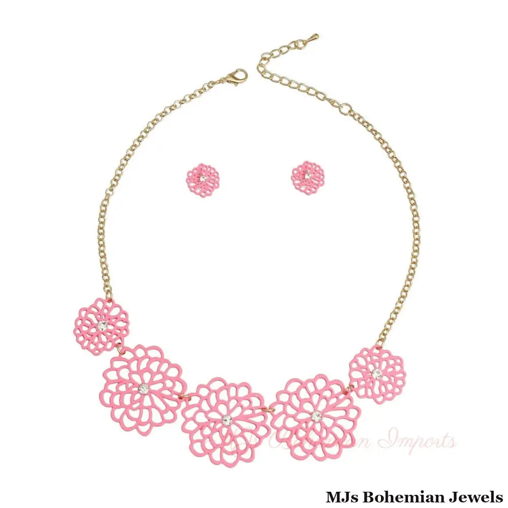 Pink Matte Metal Cut Out Flower Necklace