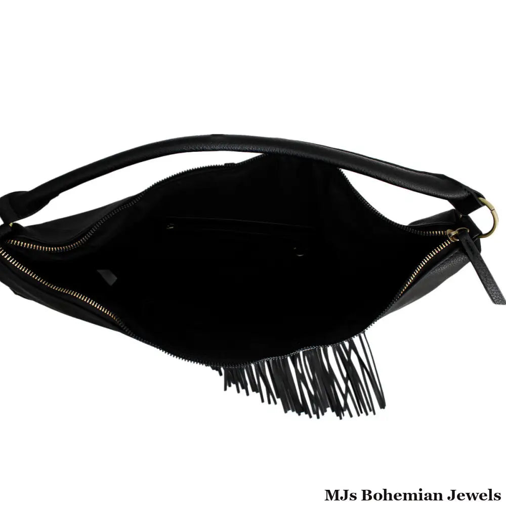 Purse Black Diagonal Fringe Hobo Bag for Women
