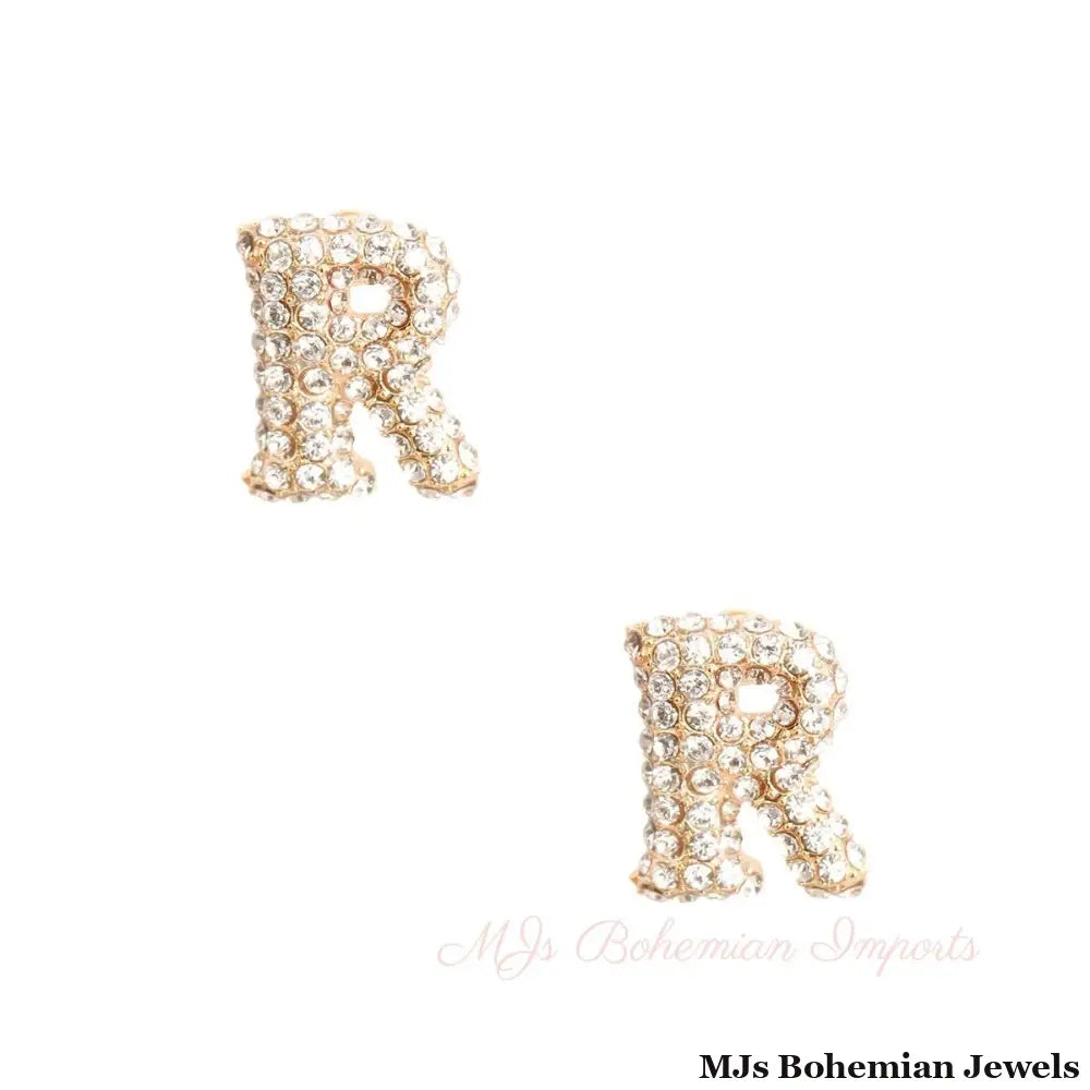 R Initial Rhinestone Studs