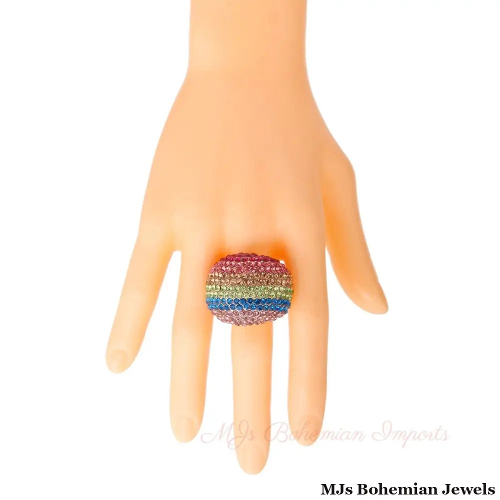Rainbow Rainbow and Gold Dome Ring
