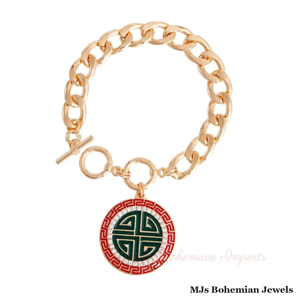 Red and Green Greek Toggle Bracelet