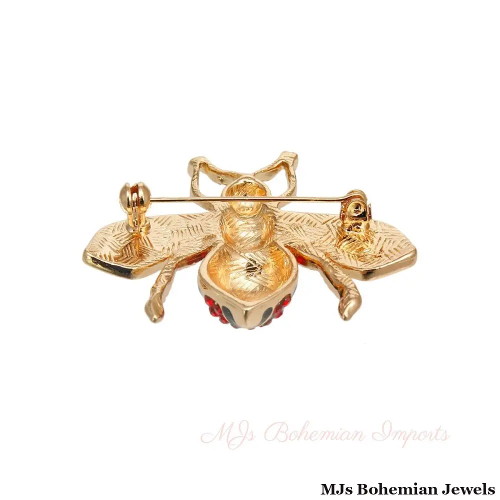 Red Rhinestone Bee Brooch