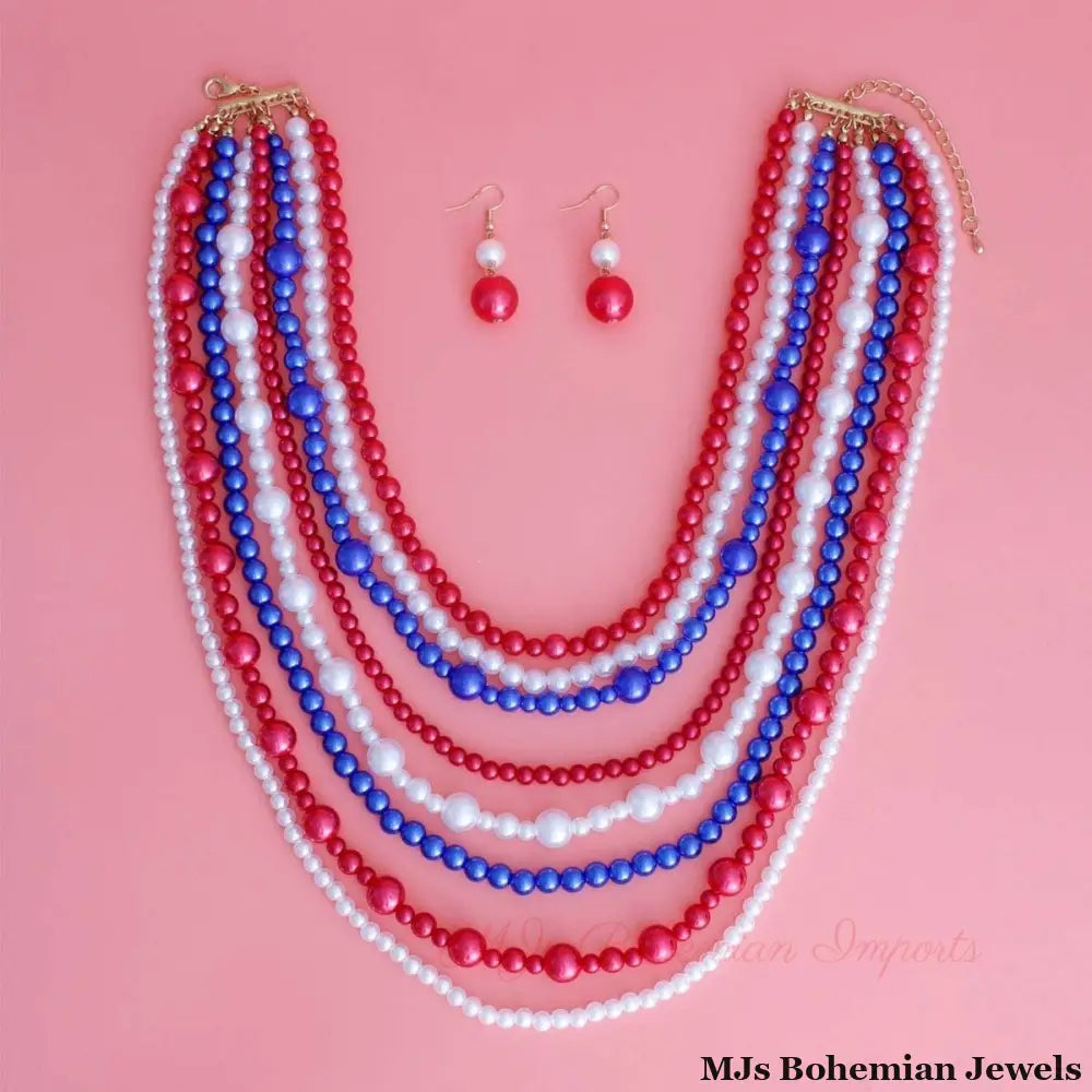 Red White Blue Pearl 8 Strand Set