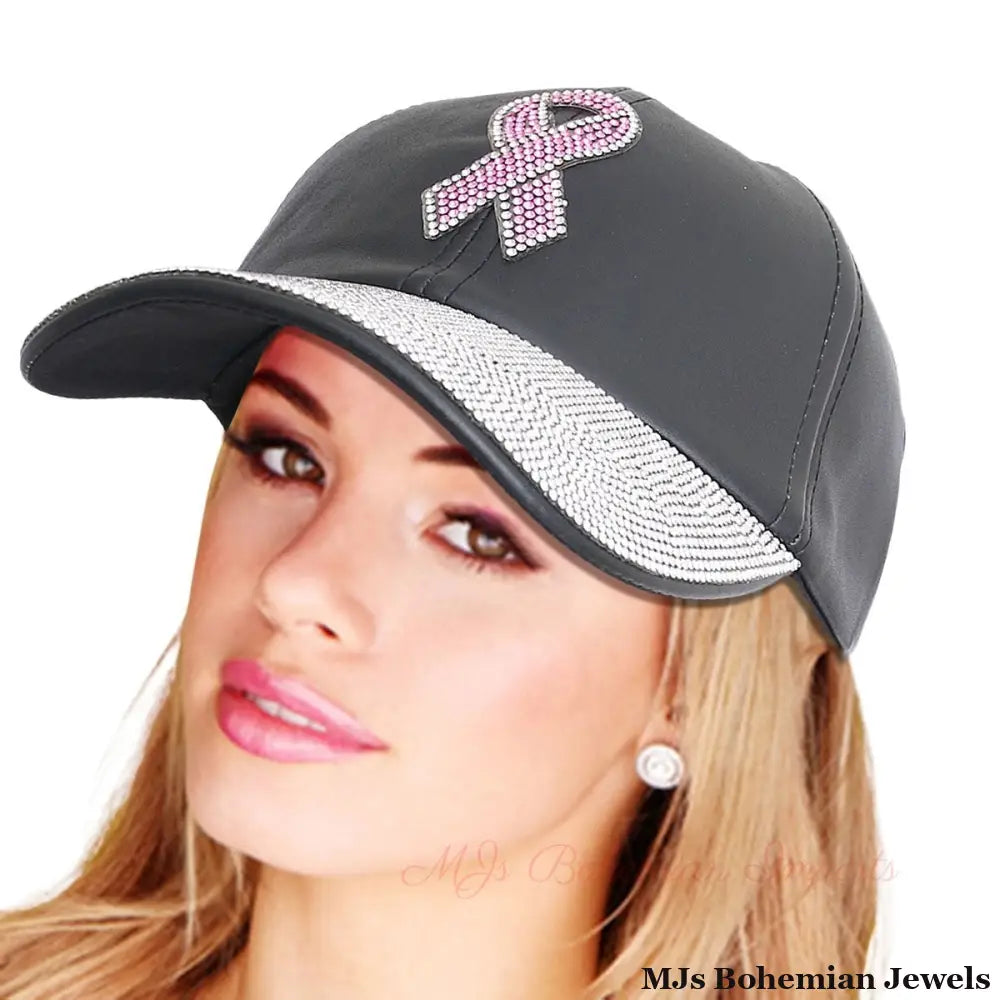 Rhinestone Cancer Ribbon Hat
