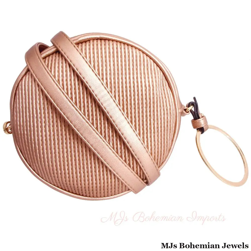 Rose Gold Ribbed Circle Crossbody Wristlet