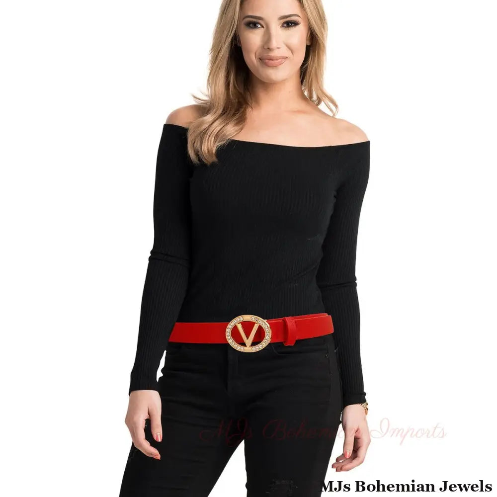 Ruby Red Radiance: Rhinestone V Belt