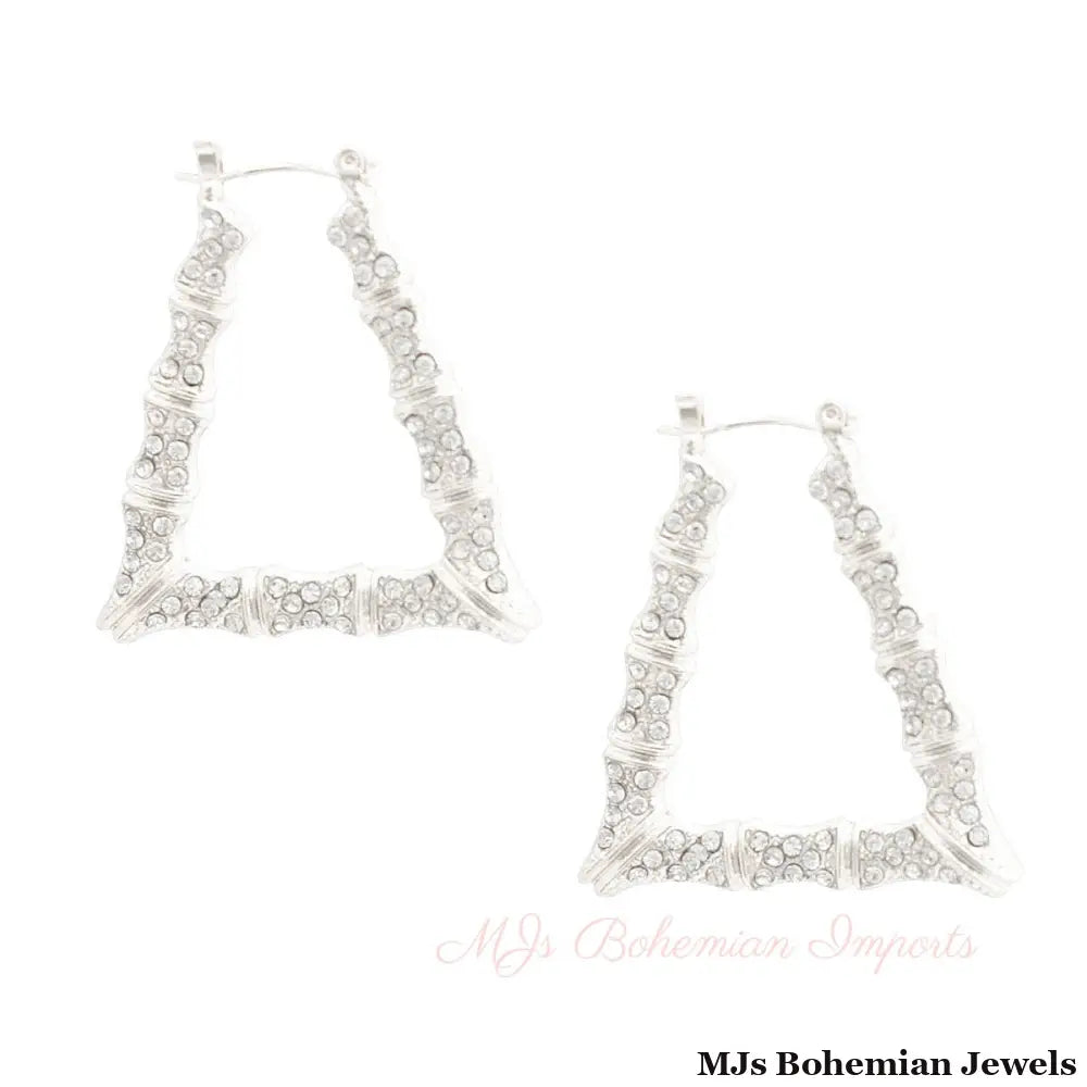 Silver Bling Trapezoid Bamboo Hoops