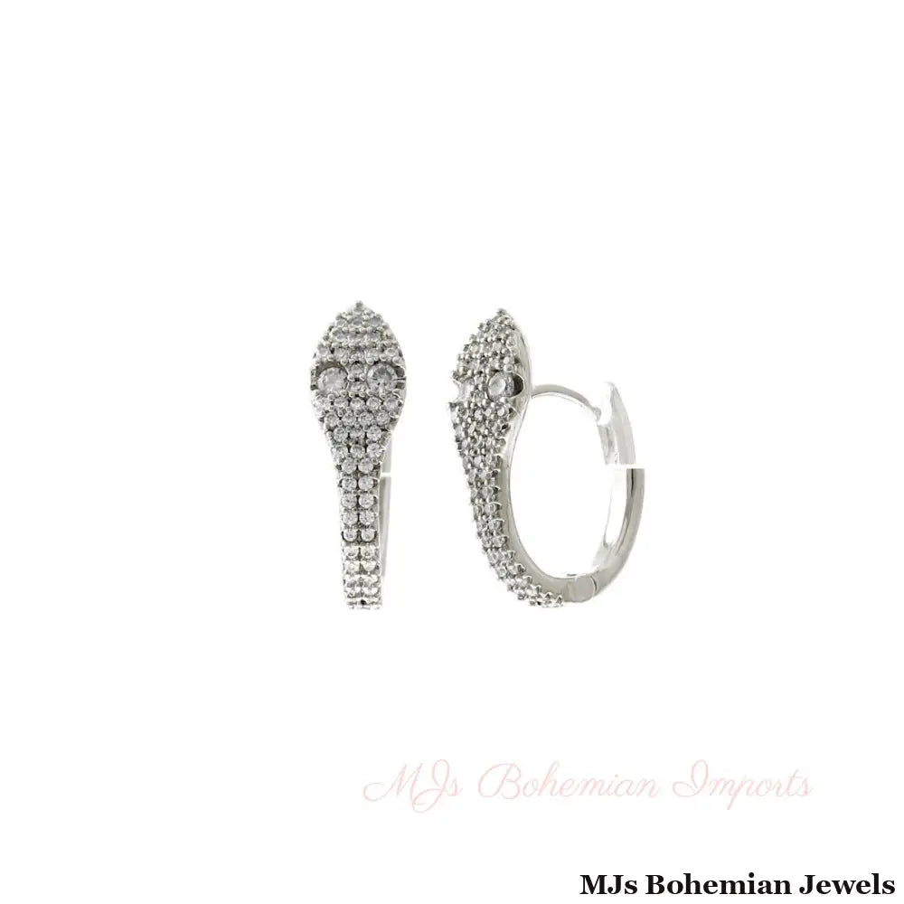Silver CZ Snake Head Huggie Hoops