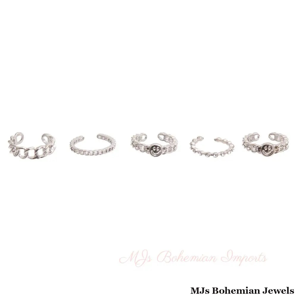 Silver Emoji 5 Pcs Rings
