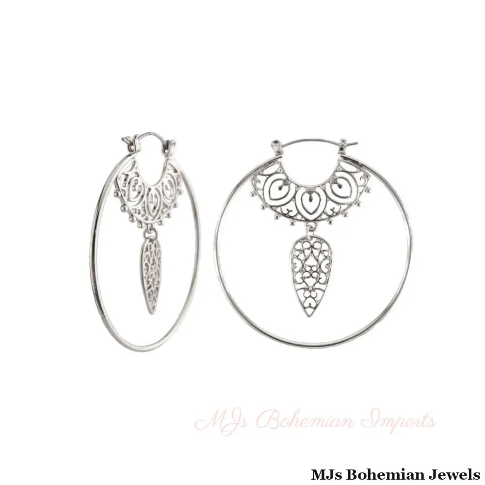 Silver Filigree Dangle Hoops