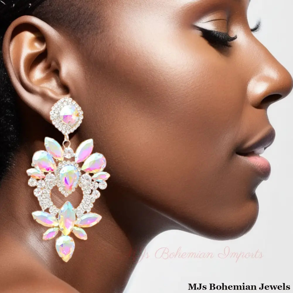 Silver Glass Crystal Heart Earrings