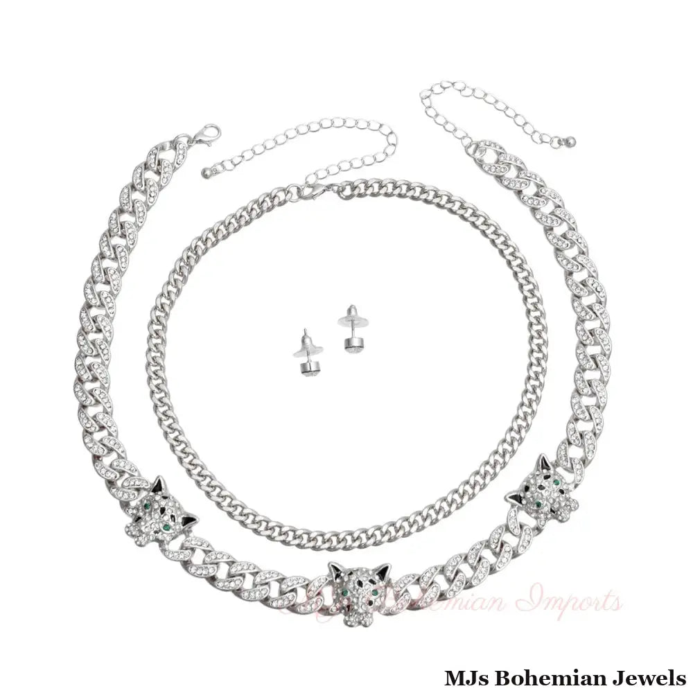 Silver Iced Cuban Leopard Chain Set
