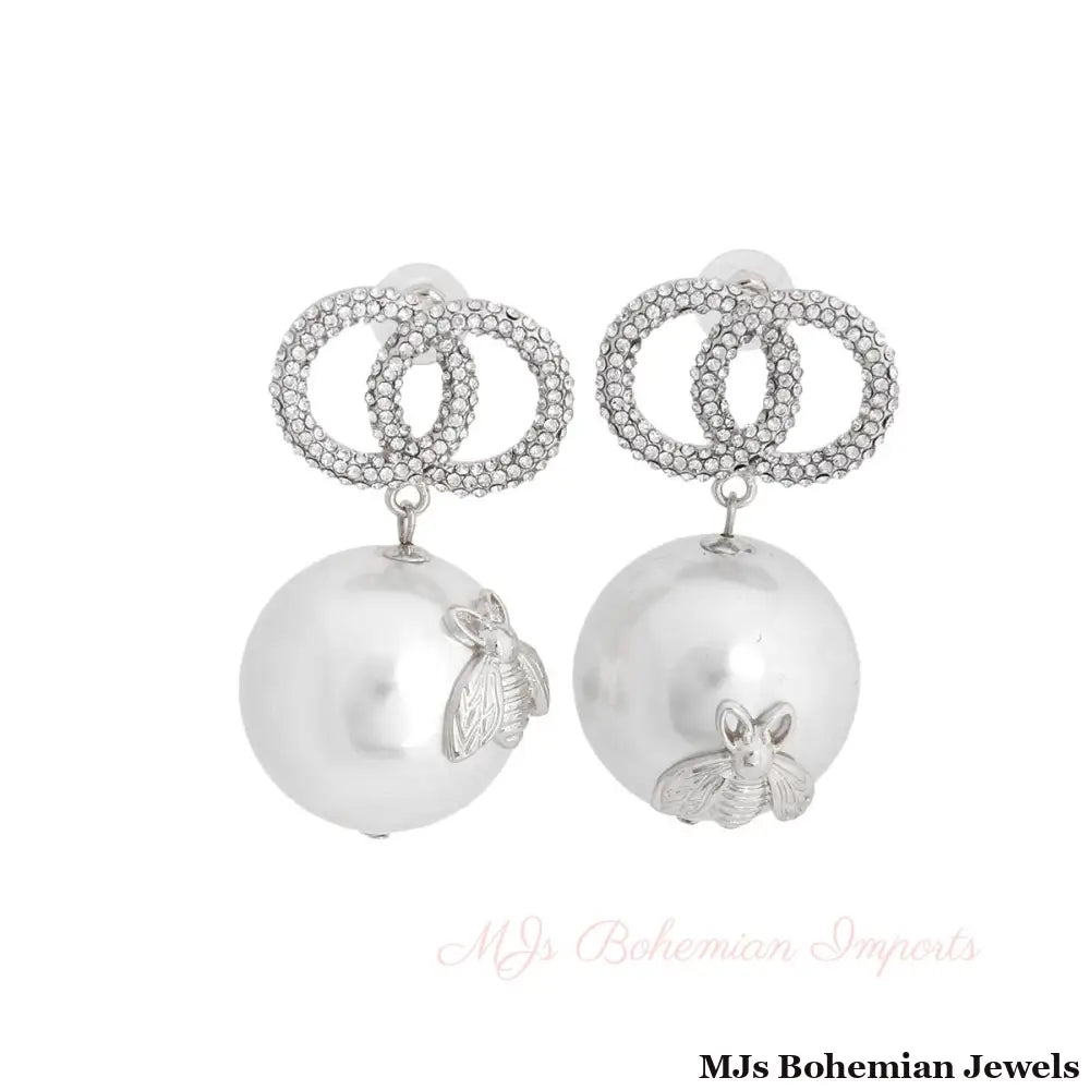 Silver Infinity Stud Jumbo Pearl Earrings