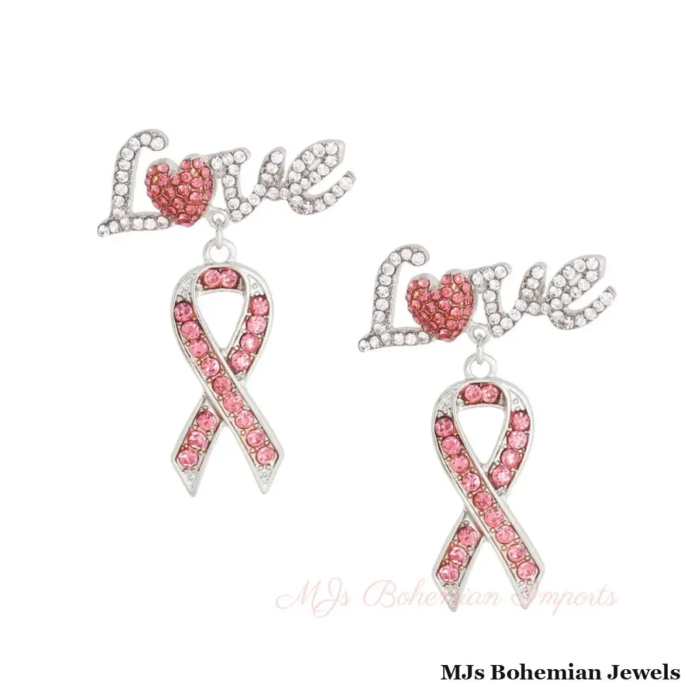 Silver Love Heart Ribbon Earrings