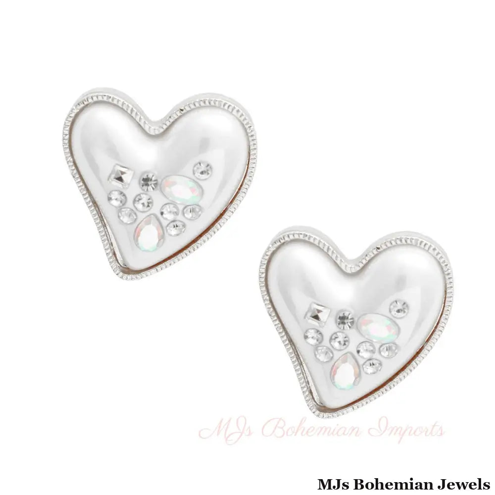 Silver Pearl Heart Studs