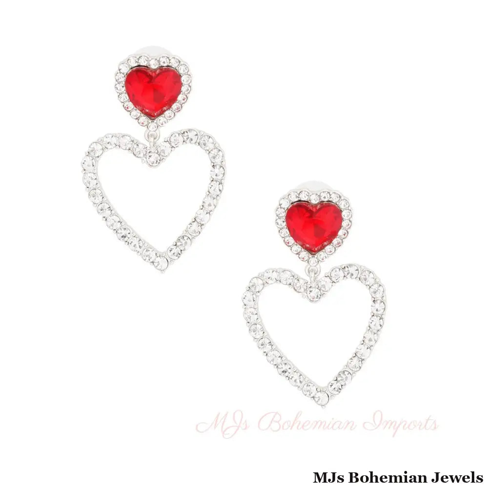 Silver Red Cutout Heart Earrings