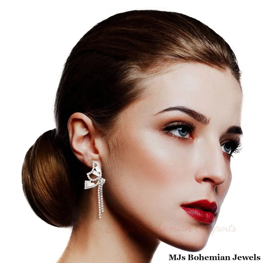 Silver Rhinestone Butterfly Tail Studs