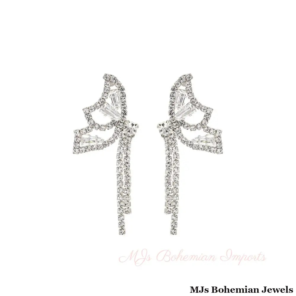 Silver Rhinestone Butterfly Tail Studs