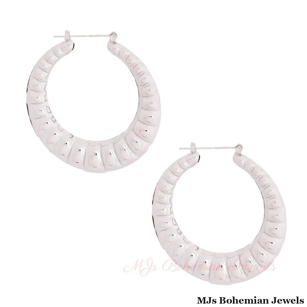 Silver Ribbed Hollow Hoops