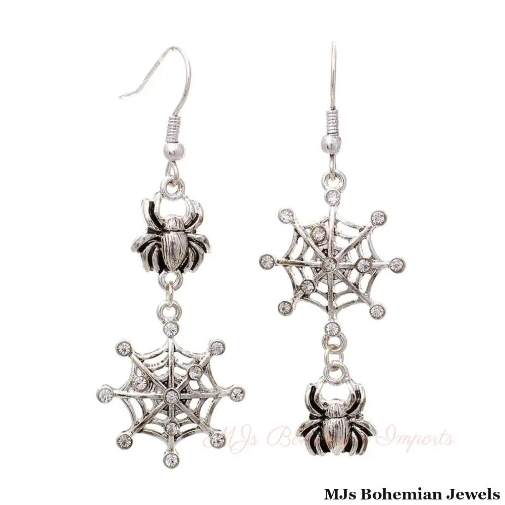 Silver Spider and Web Earrings