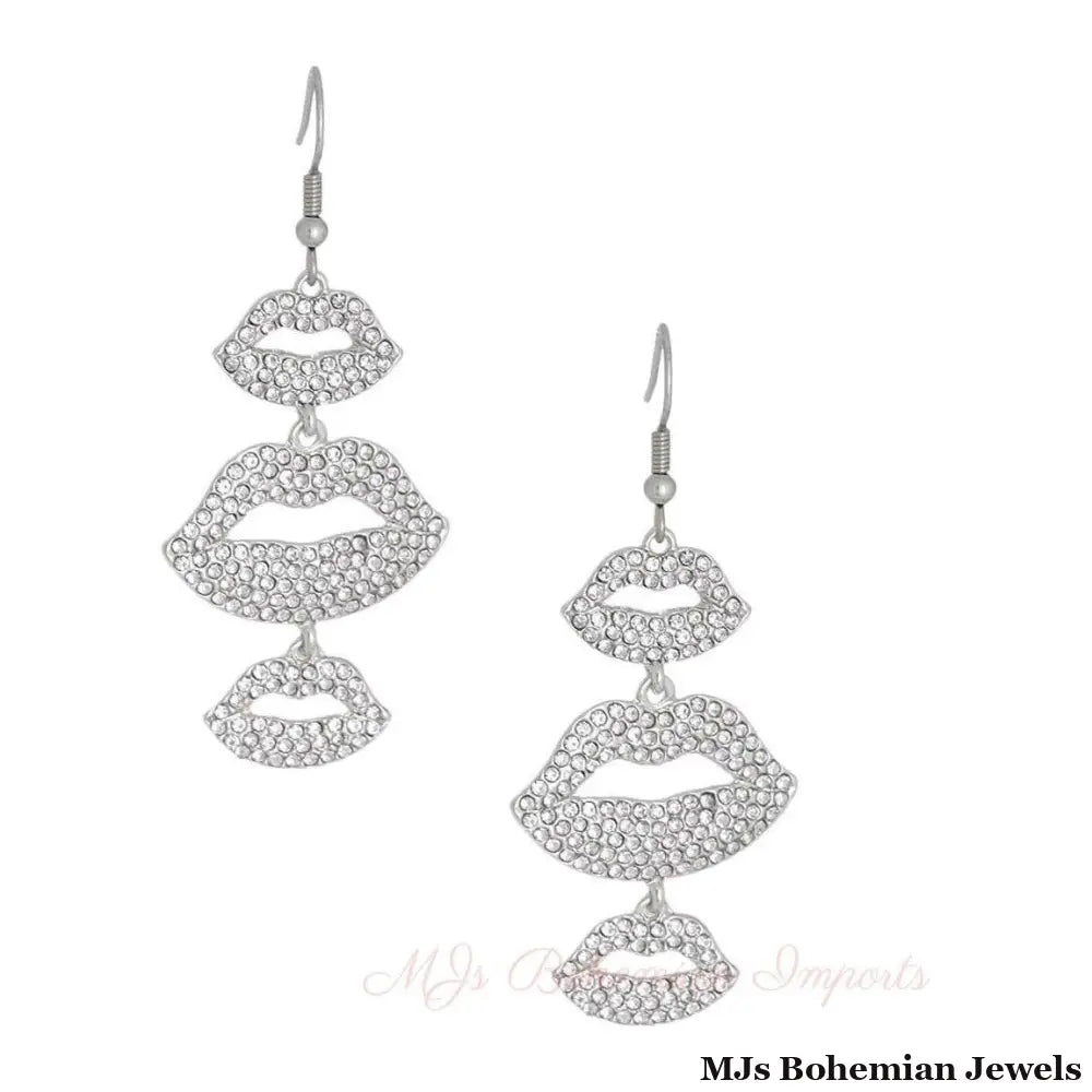 Silver Triple Lips Earrings