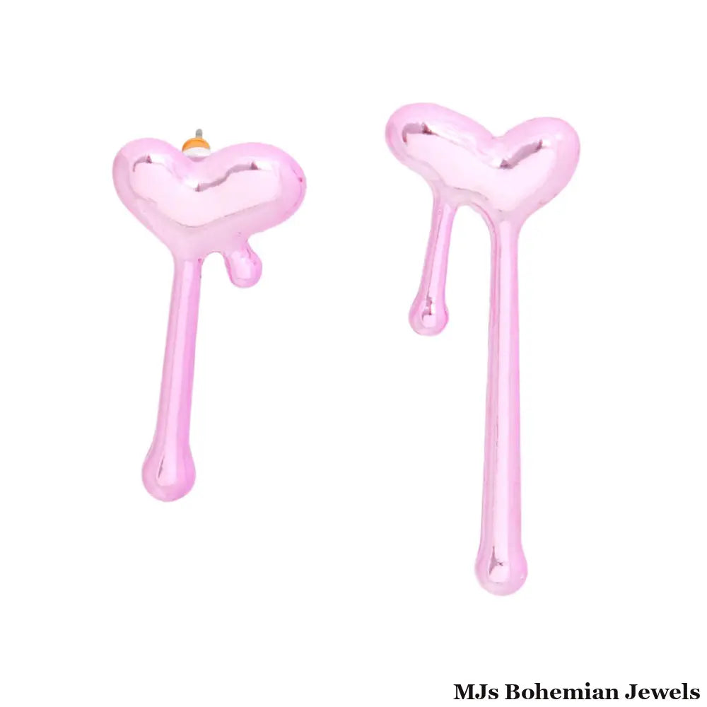 Stud Pink Small Dripping Heart Earrings for Women