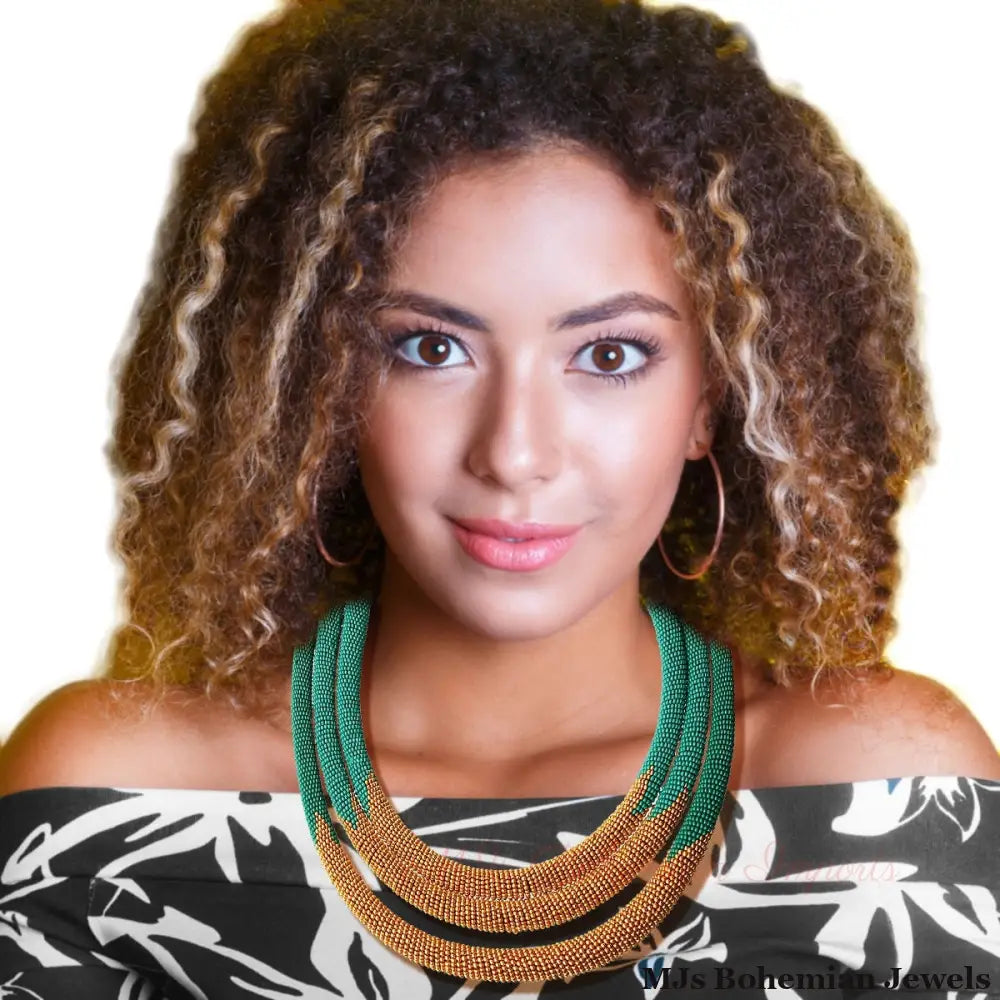 Teal Zulu Maasai Beaded Necklace