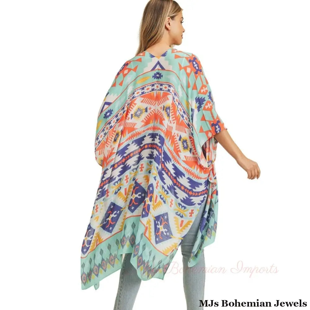 Turquoise Aztec Tribal Kimono