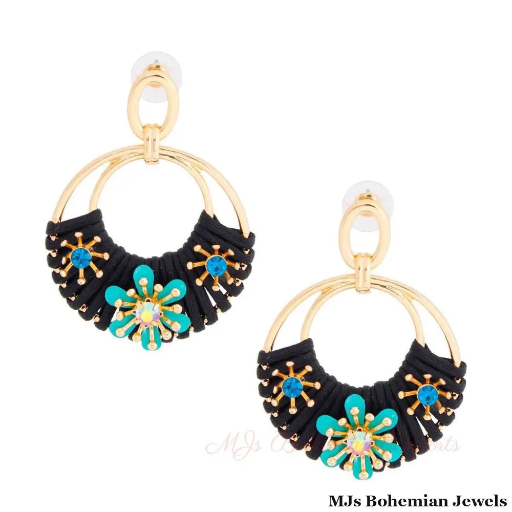 Turquoise Flower Round Earrings