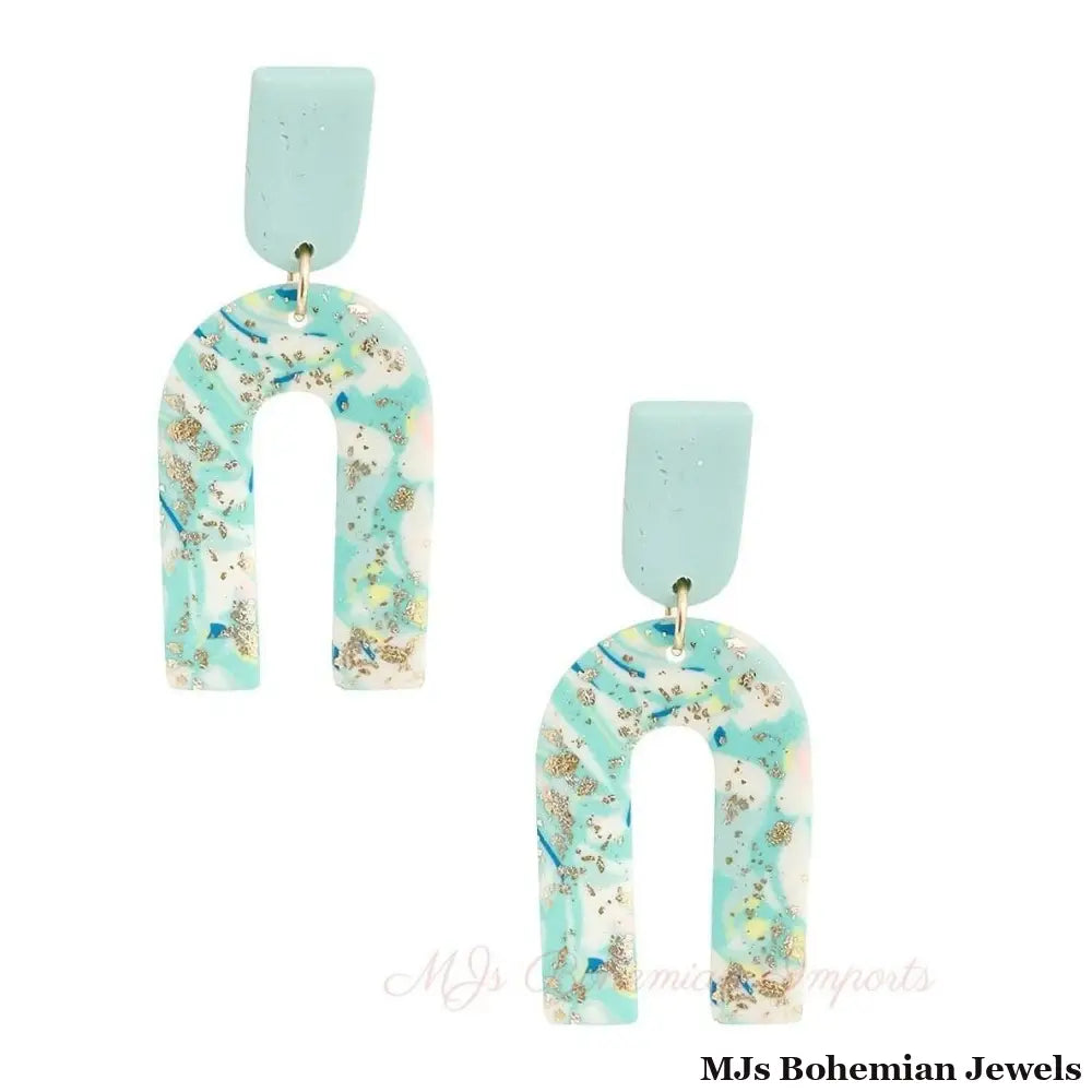 Turquoise Marbled Clay U Drop Earrings