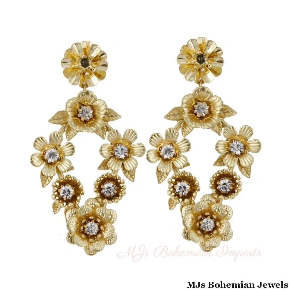 Vintage Gold Metal Flower Earrings