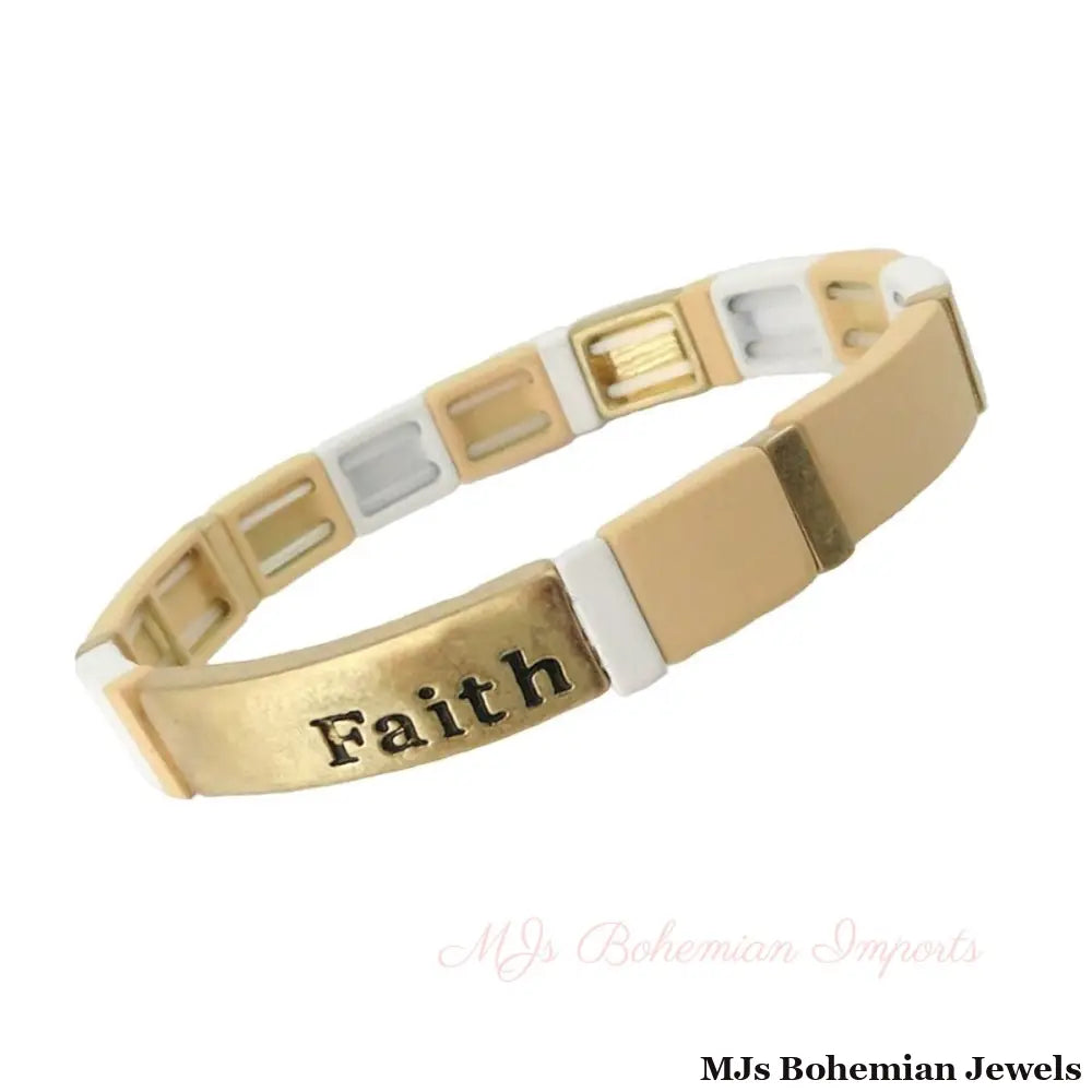 White and Gold Block Faith Bracelet