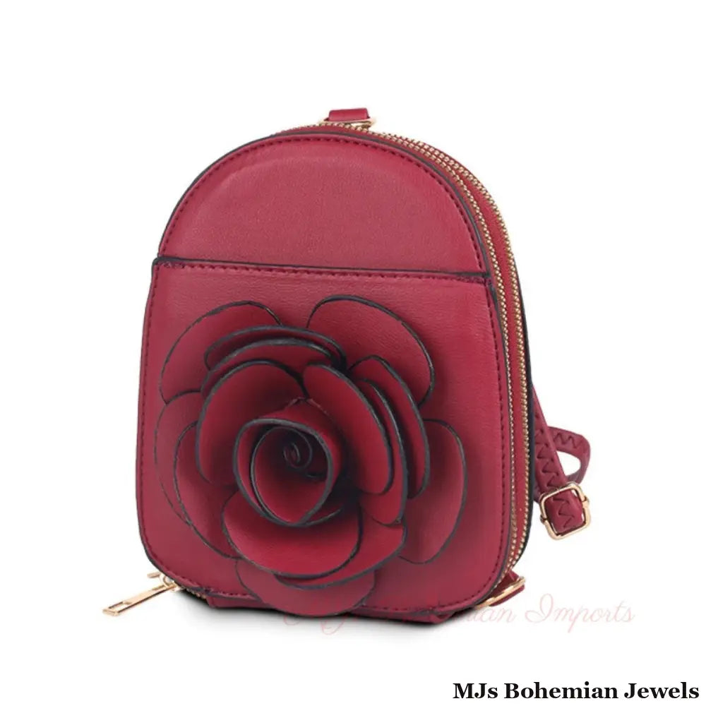 Wine Red Flower Mini Backpack