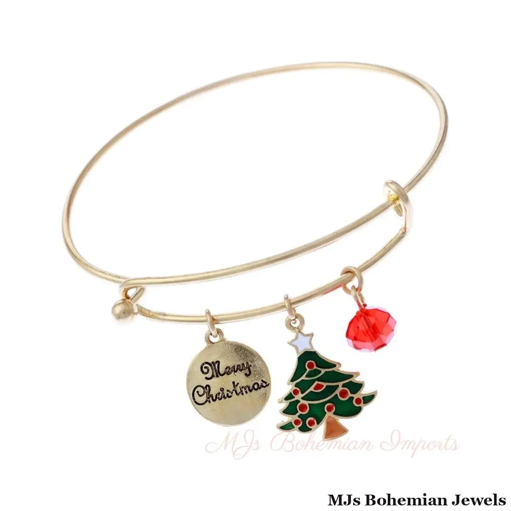 Xmas Tree Charm Wire Bangle