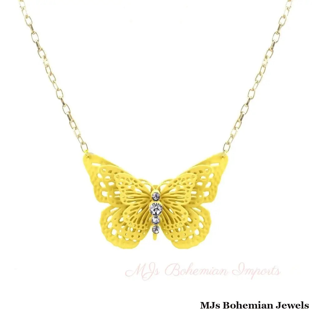 Yellow 3D Butterfly Pendant Necklace