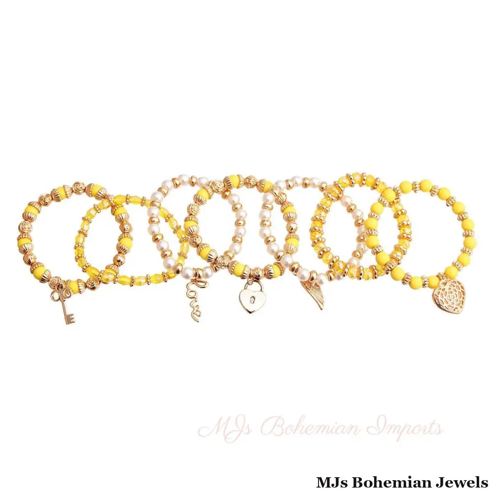 Yellow and Pearl Love Charm Bracelets