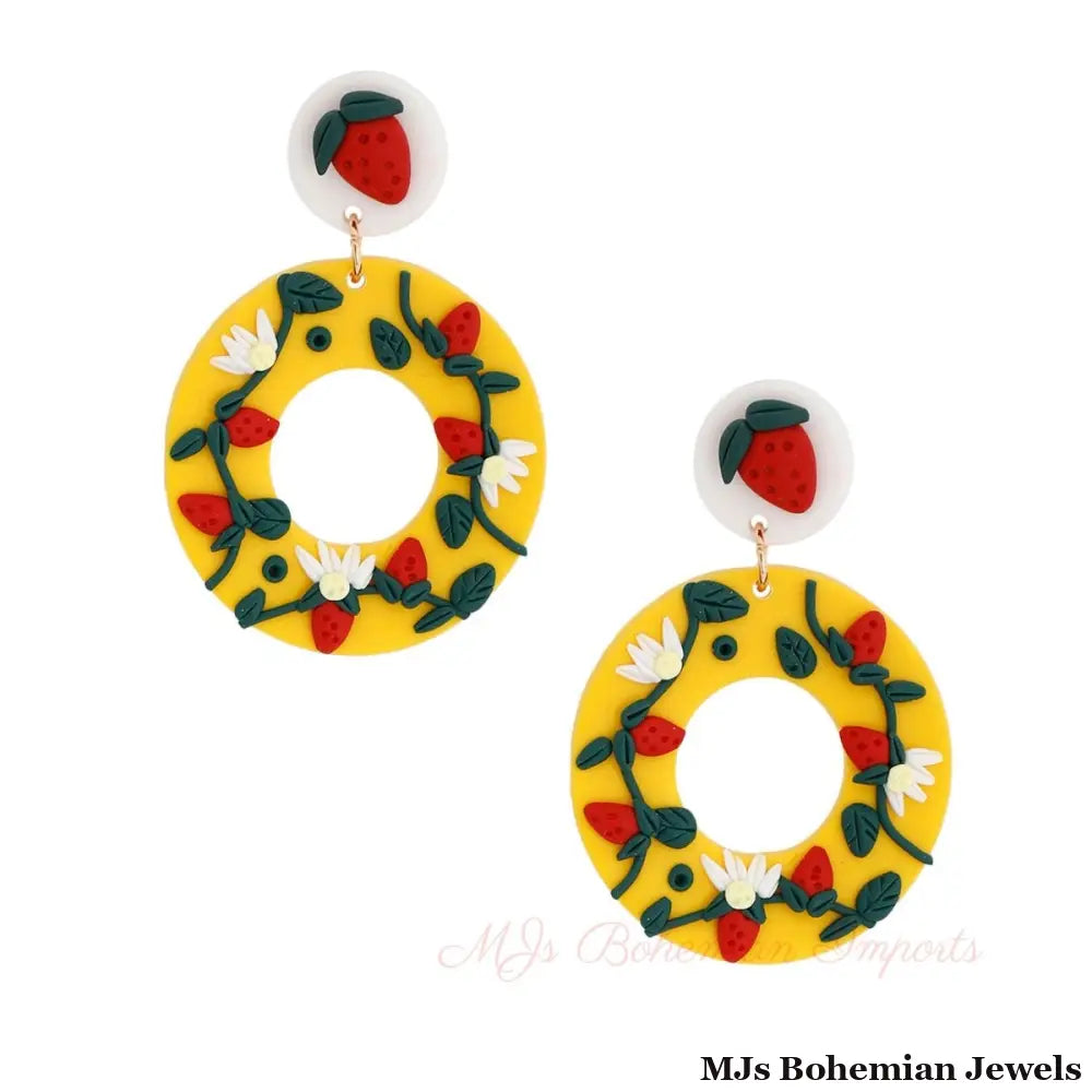 Yellow Clay Strawberry Donut Earrings