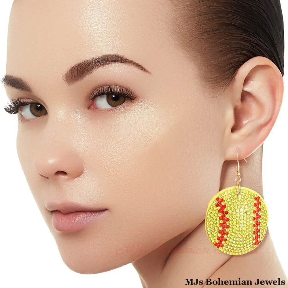 Yellow Softball Padded Earrings