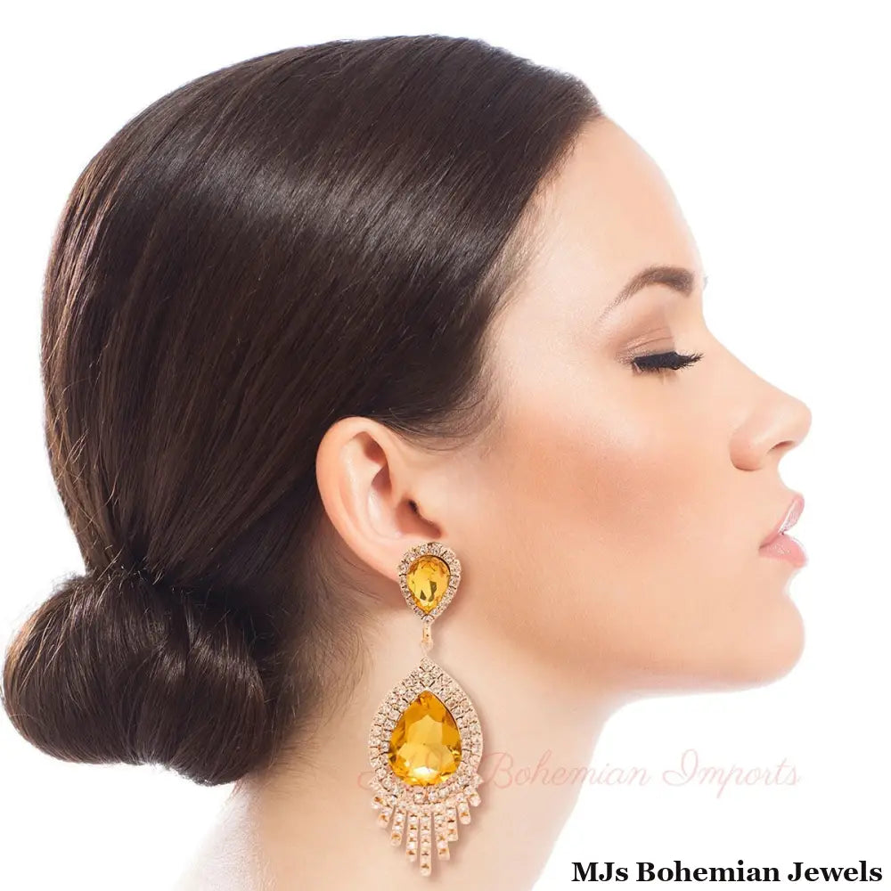 Yellow Teardrop Fringe Earrings