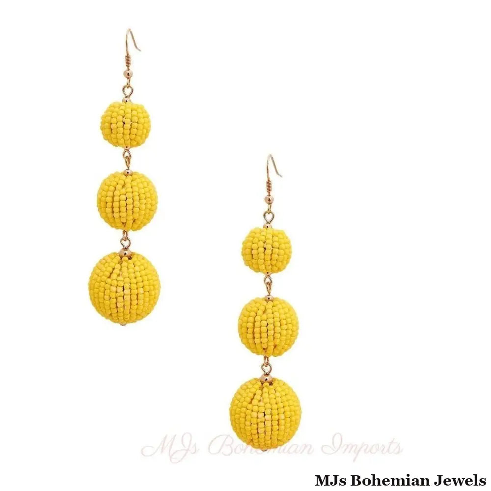 Yellow Trio Seed Bead Ball Earrings