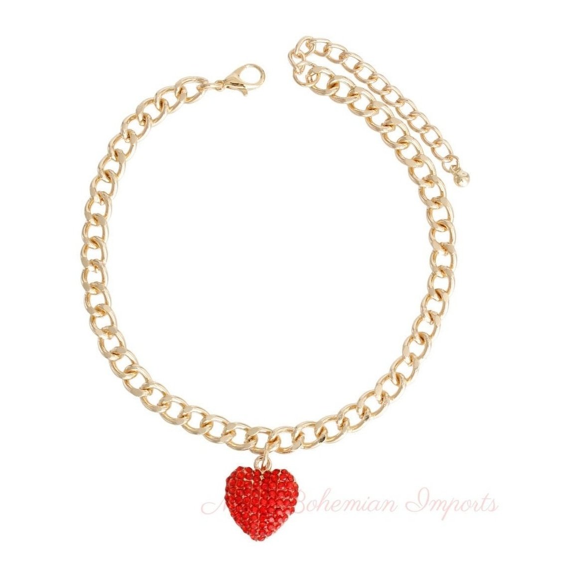 Gold Red Heart Anklet
