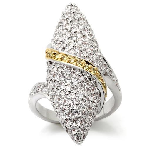 0W099 - Gold+Rhodium Brass Ring with AAA Grade CZ  in Topaz Size 7