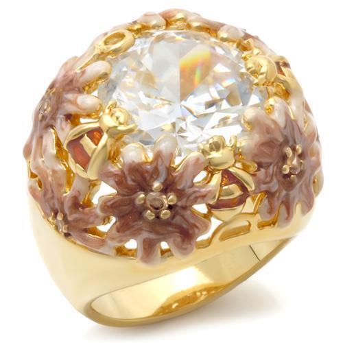 0W203 - Matte Gold & Gold Brass Ring with AAA Grade CZ  in Clear Size 7